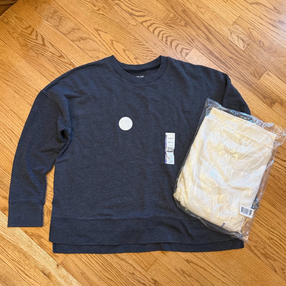 Set of 2, Charcoal Gray and Ivory Crewneck Sweatshirts